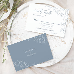 Dammig blå minimal blad bröllops entré RSVP OSA Kort