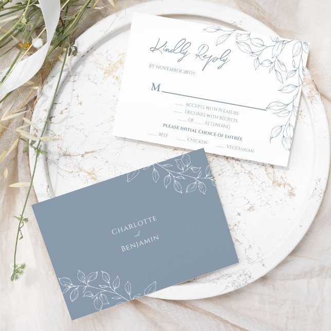 Dammig blå minimal blad bröllops entré RSVP OSA Kort (Skapare uppladdad)