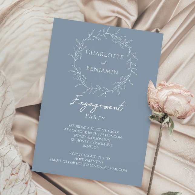 Dammig blå minimalistisk blad bröllopsfest inbjudningar (Skapare uppladdad)