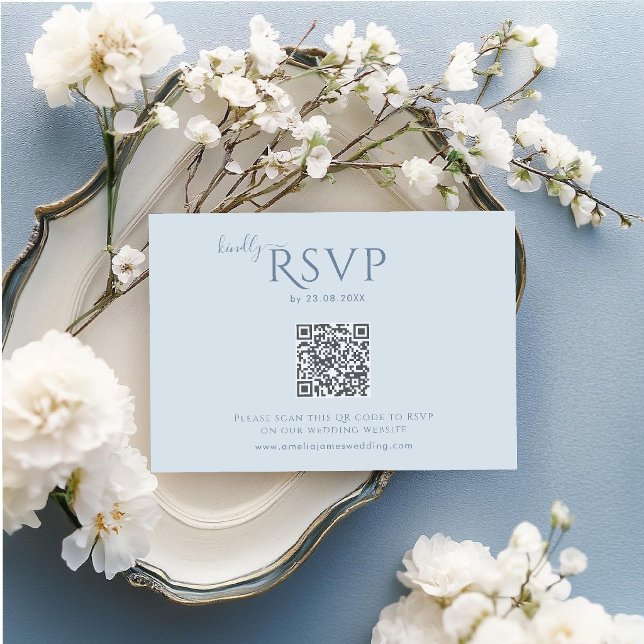 Dammig blå minimalistisk bröllops-RSVP-kort OSA Kort (Skapare uppladdad)