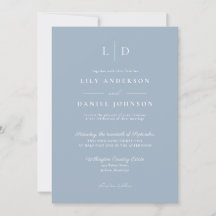 Dammig blå minimalistisk elegant monogram bröllop