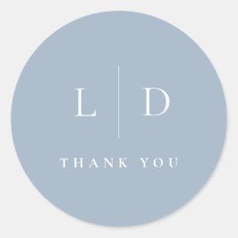 Dammig blå minimalistisk monogram bröllopspresent runt klistermärke