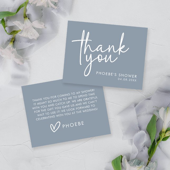 Dammig blå minimalistisk script bröllopsdusch flat tack kort (Skapare uppladdad)