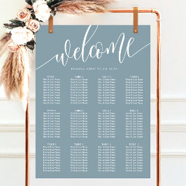 Dammig blå minimalistisk sittplatskarta för bröllo poster