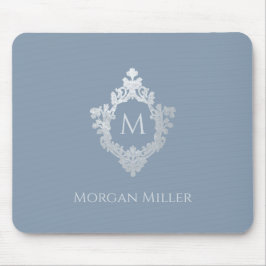 Dammig blå monogramnamn Elegant vintage vapensköld Musmatta