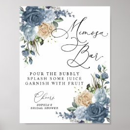 Dammig blå och champagne blomsterlig bröllopsmimos poster