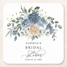 Dammig blå och champagnegul bröllopsfest med blomt underlägg papper kvadrat