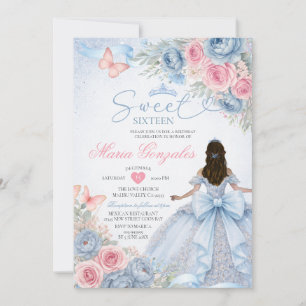 Dammig blå och rosa blomsterglas prinsessa Sweet S Inbjudningar