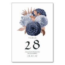 Dammig blå och roséguld blommande bröllop