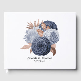 Dammig blå och roséguld blommande bröllop gästböcker