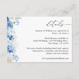 Dammig blå och vit blomsterdetalj tilläggskort