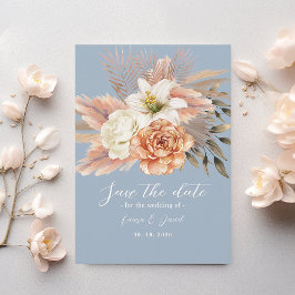 Dammig blå persika blomster boho bröllop spara datumet