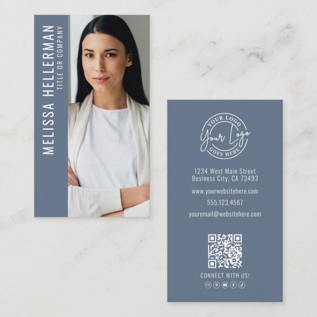 Dammig Blå Professionell Fotologo Visitkort (Fram/baksida)