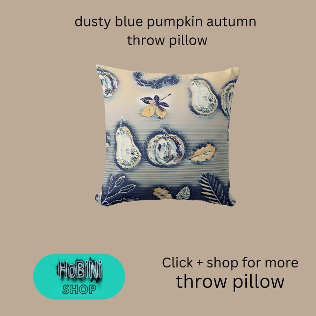 dammig blå pumphöst kudde (dusty blue pumpkin autumn throw pillow)