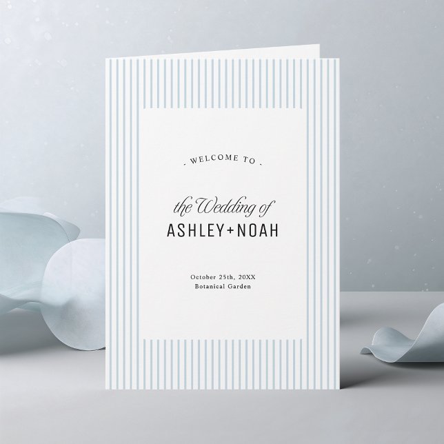 Dammig blå randig elegans Klassisk bröllop Program (Dusty Blue Striped Elegance Classy Wedding Program)