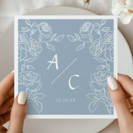 Dammig blå ros bröllopsmonogram blommig pappersservett