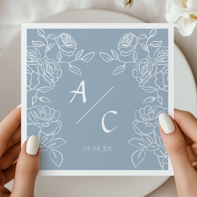 Dammig blå ros bröllopsmonogram blommig pappersservett (Skapare uppladdad)
