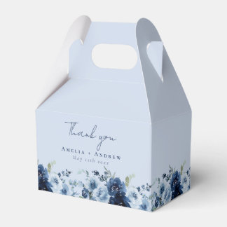 Dammig blå ros marinblå blomklänning bröllop presentaskar