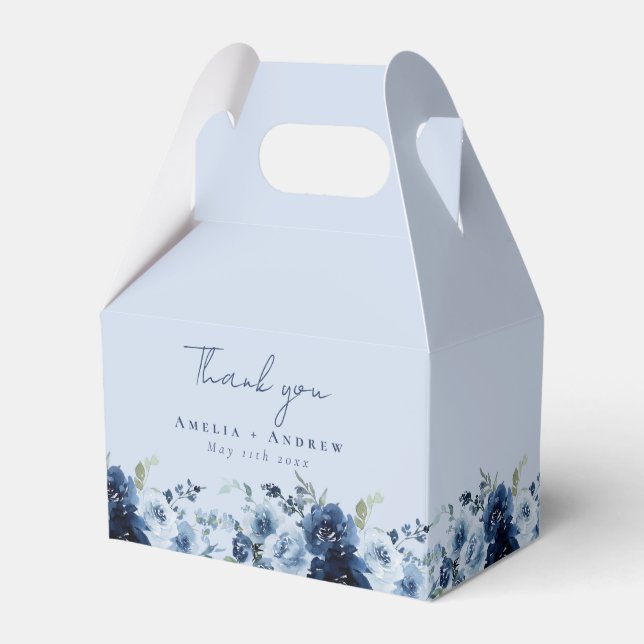 Dammig blå ros marinblå blomklänning bröllop presentaskar (Framsidan Sidan)