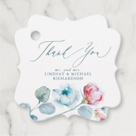 Dammig blå rosa blommor elegant tack för bröllopet gåvor etiketter