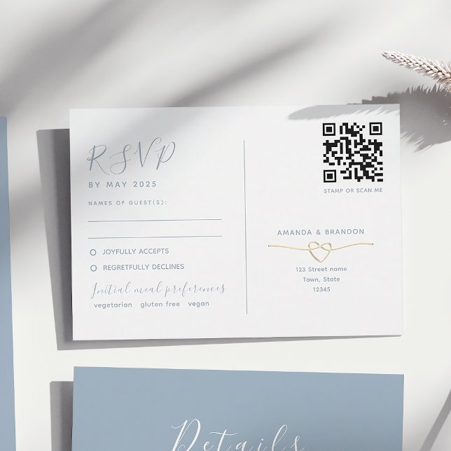 Dammig blå RSVP-kort med QR-kod Bröllop OSA Kort (Skapare uppladdad)
