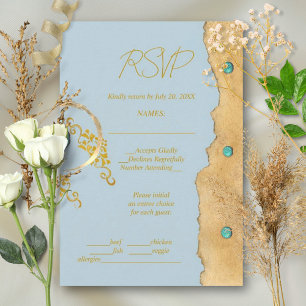 Dammig blå rustic boho guld turkos bröllop OSA kort