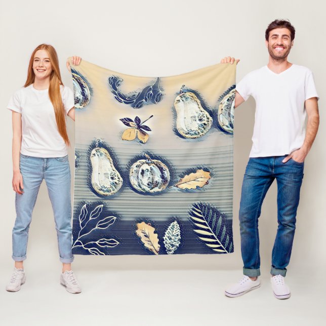 dammig blå Rustic Pumpkin och Löv hösten Fleecefilt (På plats)