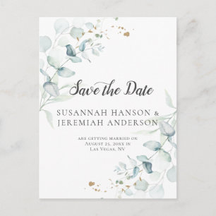 Dammig blå Salvia Grön Eukalyptus Save The Date Meddelande Vykort