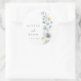 Dammig blå Salvia Vildblommeäng Bröllop Runt Klistermärke