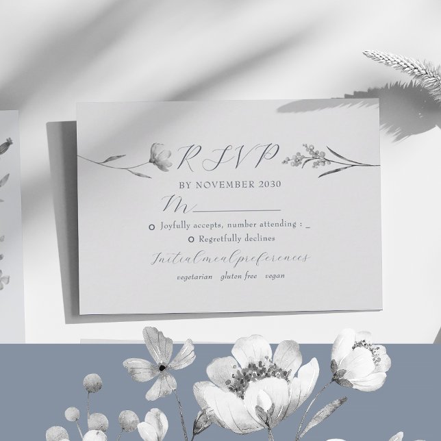 Dammig blå silverblommig RSVP-kort OSA Kort (Skapare uppladdad)