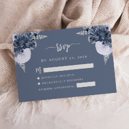 Dammig blå silverblommig script bröllop RSVP Tilläggskort