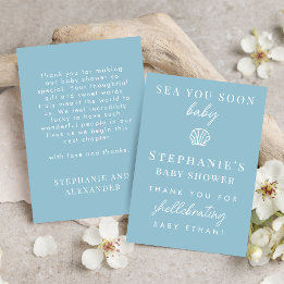Dammig blå sjö du snart baby shower tack kort