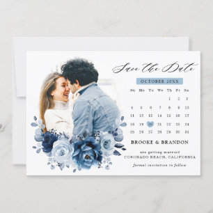Dammig blå skiffer marin botanisk fotokalender spara datumet