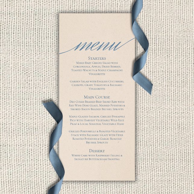 Dammig blå skript typografi bröllop meny (Dusty Blue Script Typography Wedding Menu
)