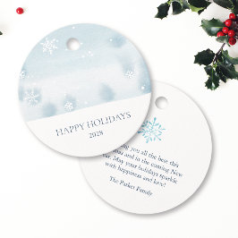 Dammig blå snöflinga gåvor etiketter