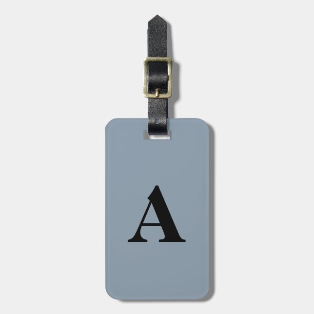 Dammig blå svart monogram bröllopsgåva partfavor bagagebricka (Vertikal Framsida)