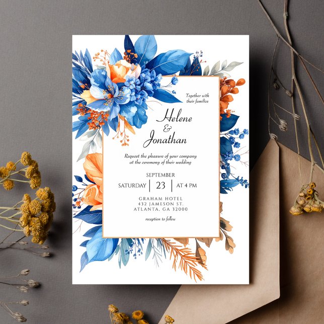Dammig blå terrakotta rost boho elegant bröllop inbjudningar (Dusty Blue Terracotta Rust Boho Elegant Wedding Invitation)
