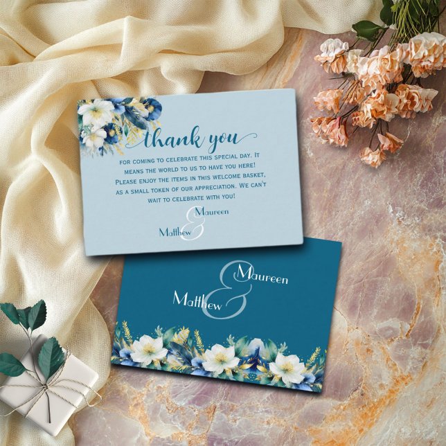 Dammig blå välkomstpresentpåse & korgplatsskylt tilläggskort (Skapare uppladdad)