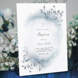 dammig blå vattenfärg Baptism pojke Inbjudningar