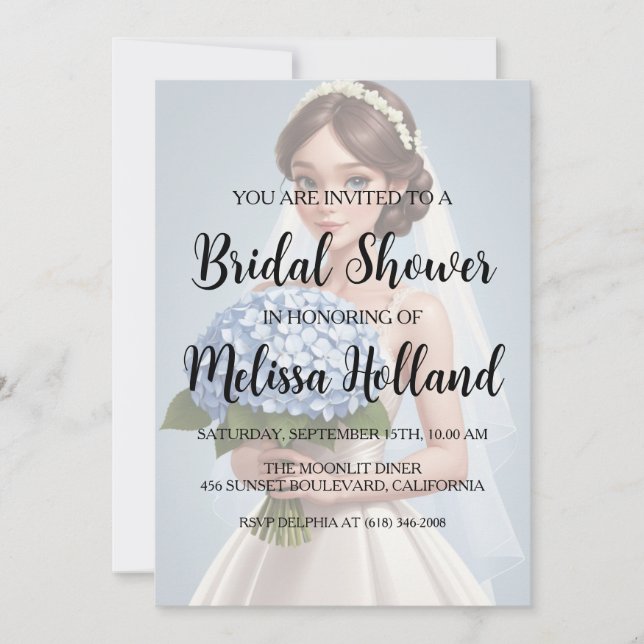 dammig blå vattenskida inbjudningskort för möhippa (Framsida)