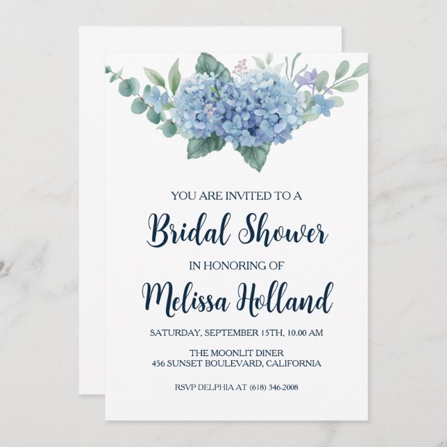 dammig blå vattenskida inbjudningskort för möhippa (Fram/baksida)