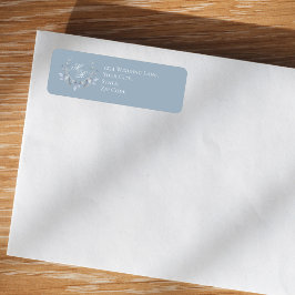 Dammig blå vigselmonogram med blomsterinspirerad s returadress etikett