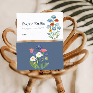 Dammig blå vildblomma baby shower blöja lotteri tilläggskort
