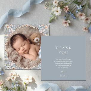 Dammig blå vildblomma Baby Shower Foto Tack Kort
