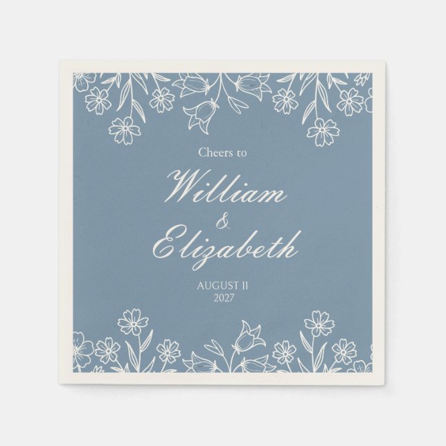 Dammig Blå Vildblomma Bröllop Pappersservett (Framsidan)