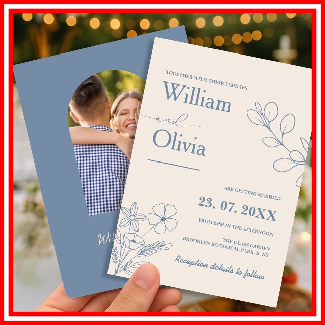 Dammig Blå Vildblomma Foto Bröllop Inbjudningar (Skapare uppladdad)