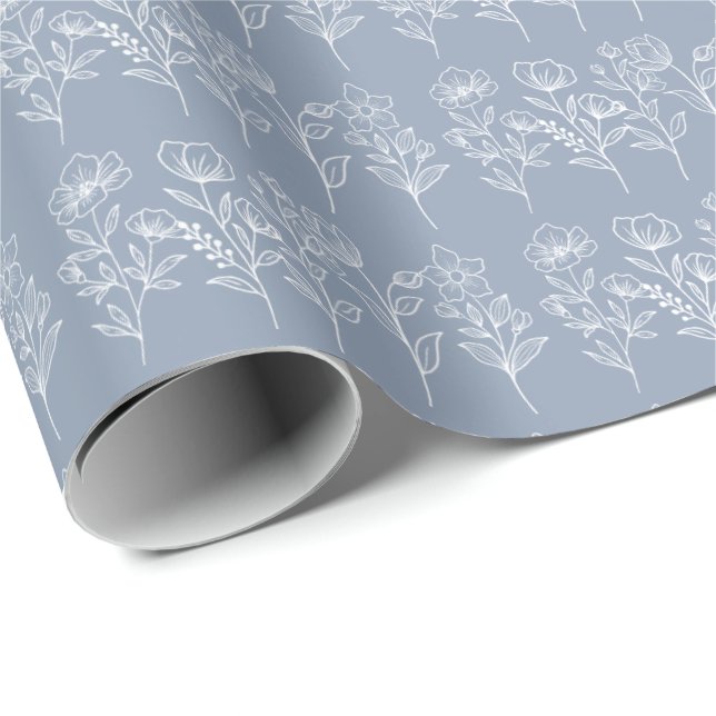 Dammig blå vintage blomsterbröllop presentpapper (Rullad Hörn)