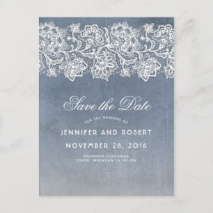 Dammig blå vintage spets Save the Date Meddelande Vykort
