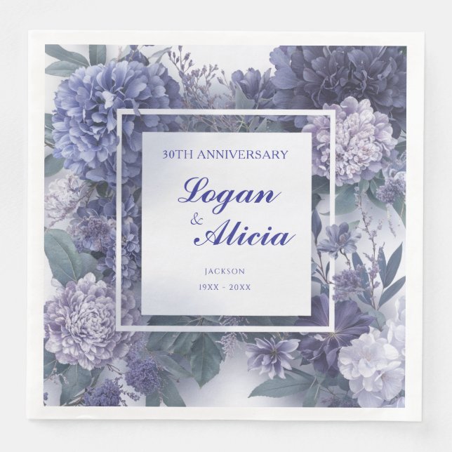 Dammig Blå Violett Blommig Trädgårdsbröllop Pappersservett (Framsida)
