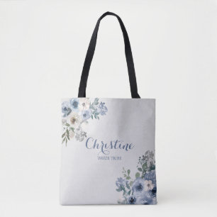 Dammig blå vit blomsterbrud stam Totebag Tygkasse